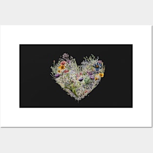 Floral Garden Botanical Print with wild flowers Heart Valentines Posters and Art